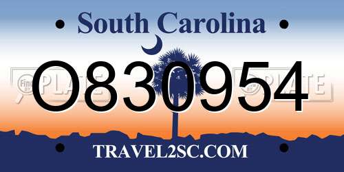 O830954 South Carolina License Plate