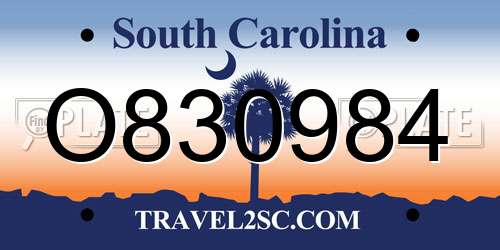 O830984 South Carolina License Plate