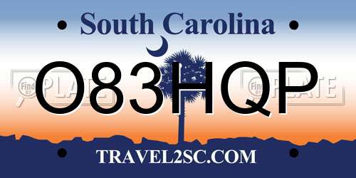 O83HQP South Carolina License Plate