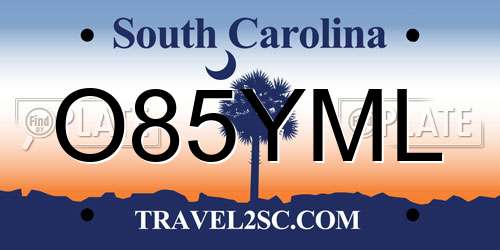 O85YML South Carolina License Plate