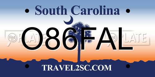 O86FAL South Carolina License Plate