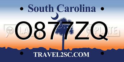 O877ZQ South Carolina License Plate