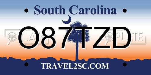 O87TZD South Carolina License Plate