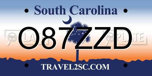 O87ZZD South Carolina License Plate