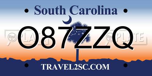 O87ZZQ South Carolina License Plate