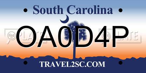 OA0D4P South Carolina License Plate