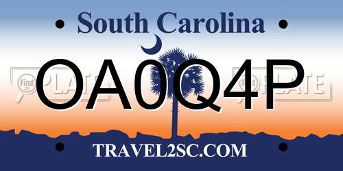 OA0Q4P South Carolina License Plate