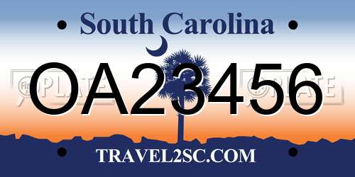 OA23456 South Carolina License Plate