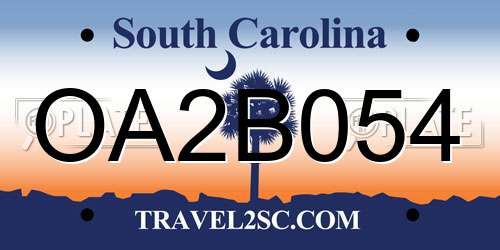 OA2B054 South Carolina License Plate