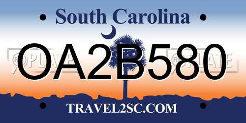 OA2B580 South Carolina License Plate
