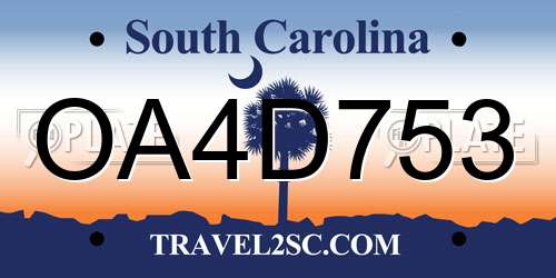 OA4D753 South Carolina License Plate
