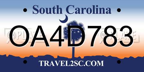 OA4D783 South Carolina License Plate