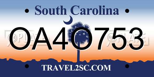 OA4O753 South Carolina License Plate