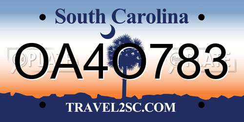 OA4O783 South Carolina License Plate