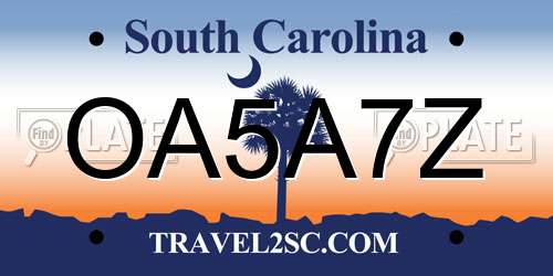 OA5A7Z South Carolina License Plate