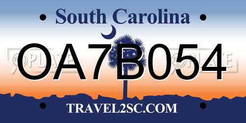 OA7B054 South Carolina License Plate