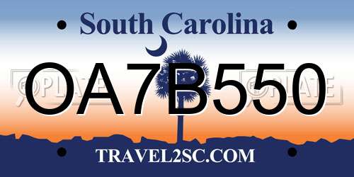 OA7B550 South Carolina License Plate