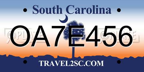 OA7E456 South Carolina License Plate