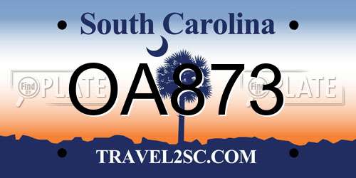 OA873 South Carolina License Plate