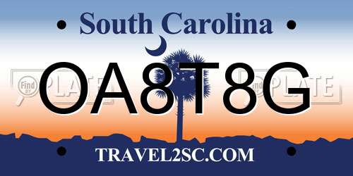 OA8T8G South Carolina License Plate