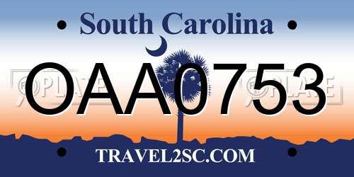 OAA0753 South Carolina License Plate