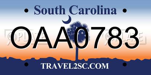 OAA0783 South Carolina License Plate