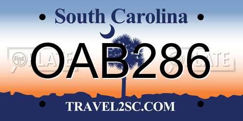 OAB286 South Carolina License Plate