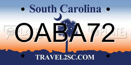 OABA72 South Carolina License Plate