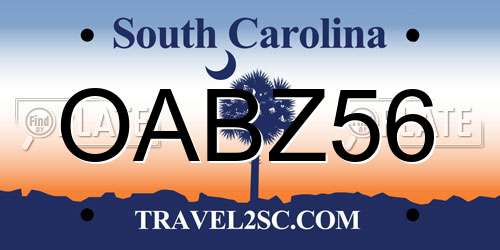 OABZ56 South Carolina License Plate