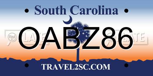 OABZ86 South Carolina License Plate