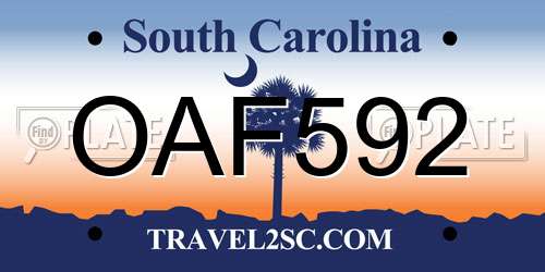OAF592 South Carolina License Plate
