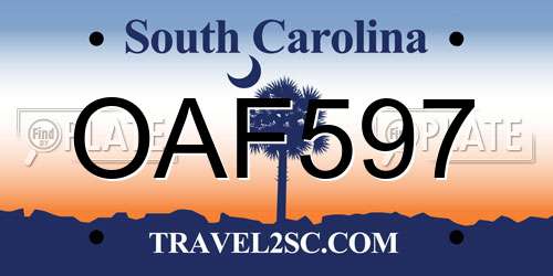 OAF597 South Carolina License Plate