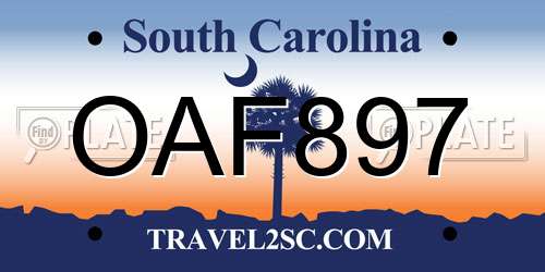 OAF897 South Carolina License Plate