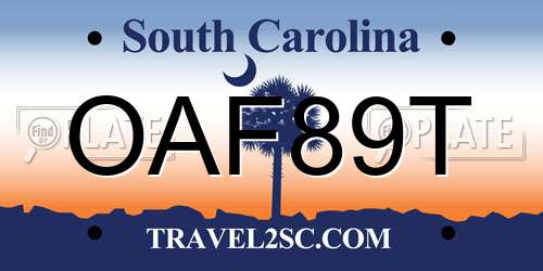 OAF89T South Carolina License Plate