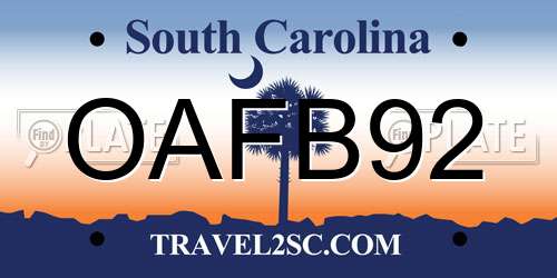 OAFB92 South Carolina License Plate