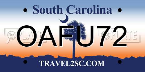 OAFU72 South Carolina License Plate