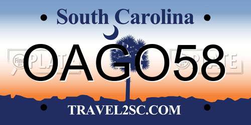 OAGO58 South Carolina License Plate