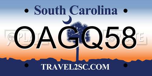 OAGQ58 South Carolina License Plate