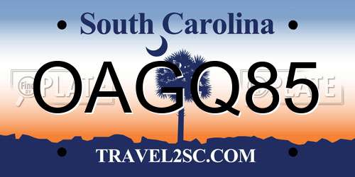 OAGQ85 South Carolina License Plate