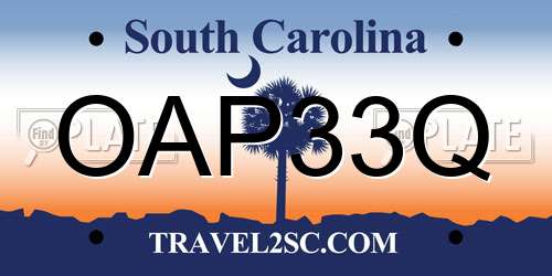 OAP33Q South Carolina License Plate