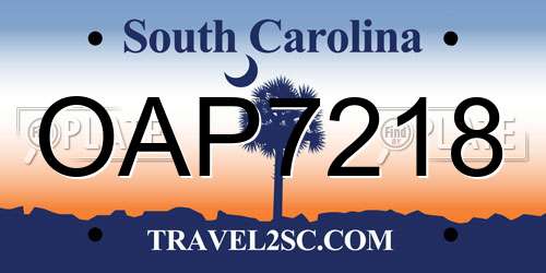 OAP7218 South Carolina License Plate