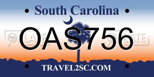 OAS756 South Carolina License Plate