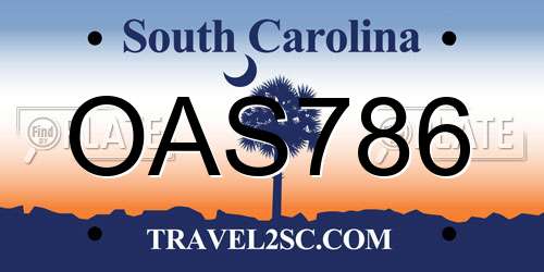 OAS786 South Carolina License Plate