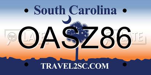 OASZ86 South Carolina License Plate
