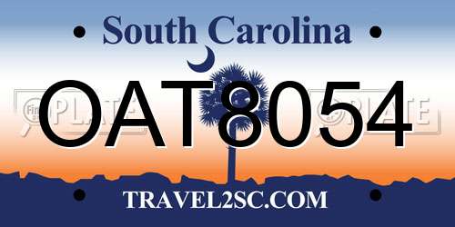 OAT8054 South Carolina License Plate