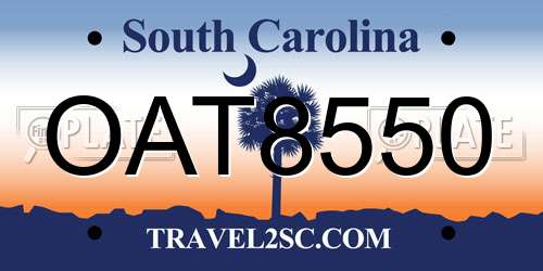 OAT8550 South Carolina License Plate