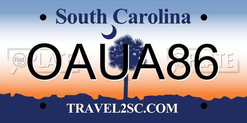 OAUA86 South Carolina License Plate
