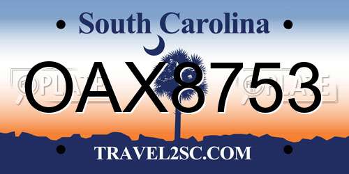 OAX8753 South Carolina License Plate