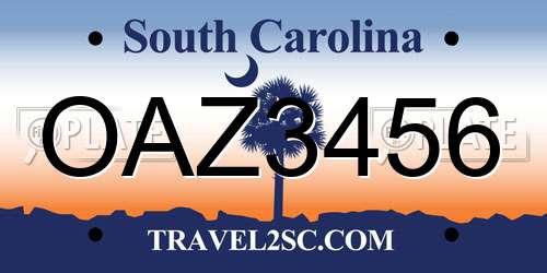 OAZ3456 South Carolina License Plate