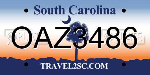 OAZ3486 South Carolina License Plate